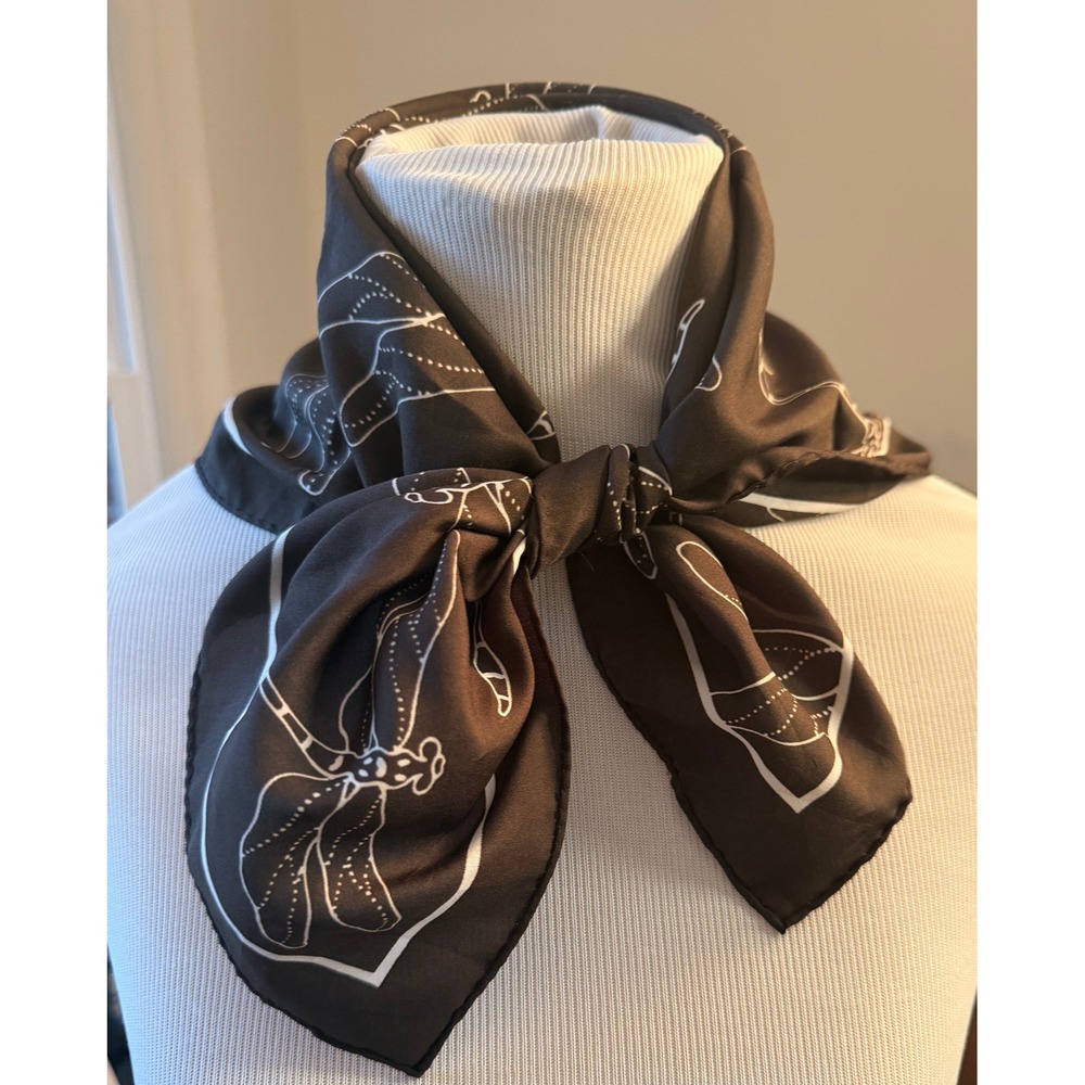 Vintage Scarves by Nasharr Brown White Dragonfly Print Square Neck Scarf Japan